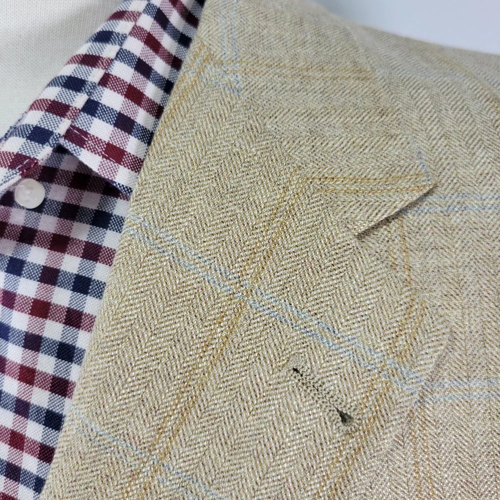 Hart‎ Schaffner Marx Men's Sport Coat Blazer Two Button Beige Plaid Size 44R
